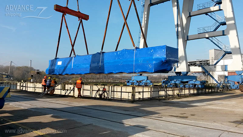 Loading of cargo into barge in port Bratislava