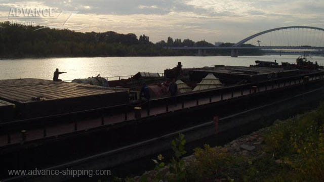Finishing the loading of equipment in port of Bratislava